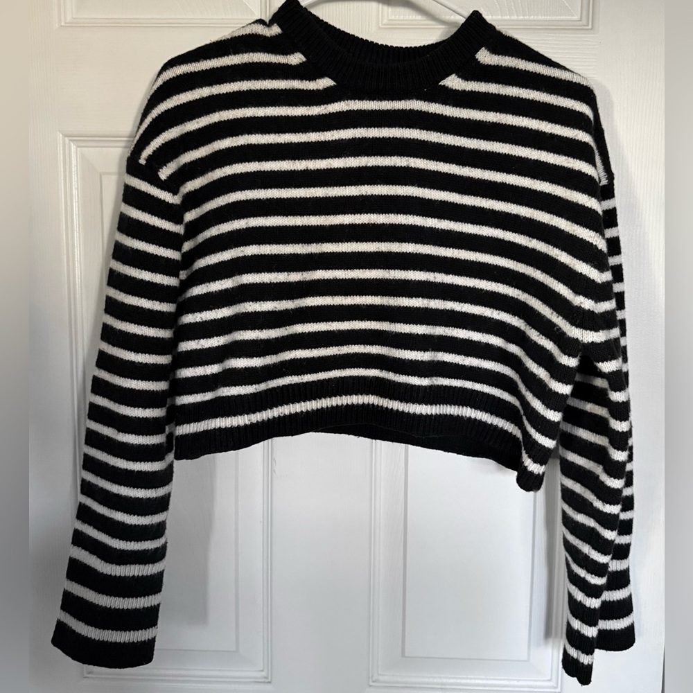 Striped Black & White Cropped Sweater